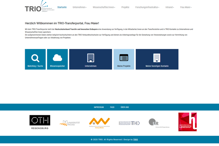 Startseite des TRIO-Transferportals